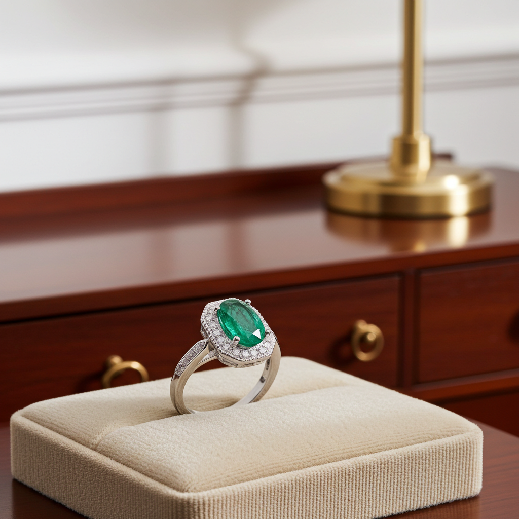 Colombian Emerald Cocktail Ring 5x7mm Sterling Silver
