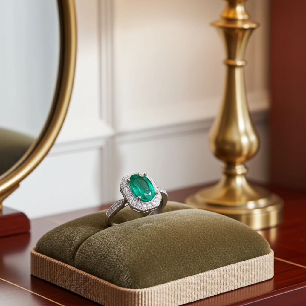 Colombian Emerald Cocktail Ring 5x7mm Sterling Silver