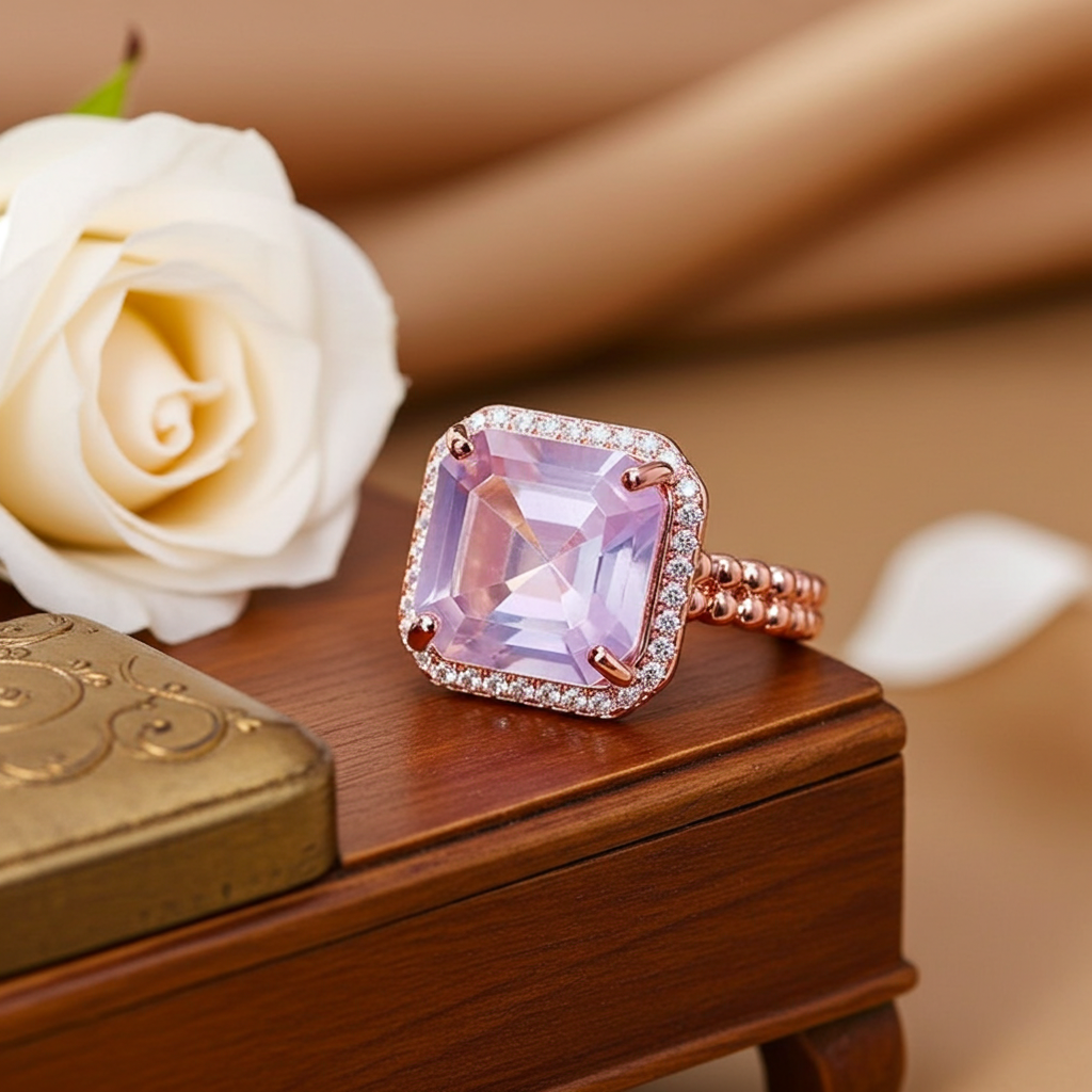 4CT Lavender Amethyst Cushion Cut Ring 925 Sterling Silver