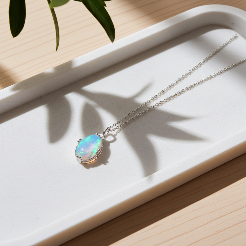 Australian Fire Opal Pendant Necklace 10x14mm 925 Sterling Silver