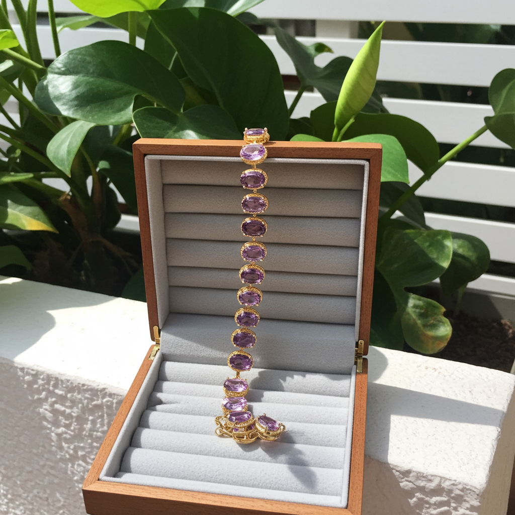 Natural Amethyst Tennis Bracelet 925 Sterling Silver VVS Grade 4x6mm