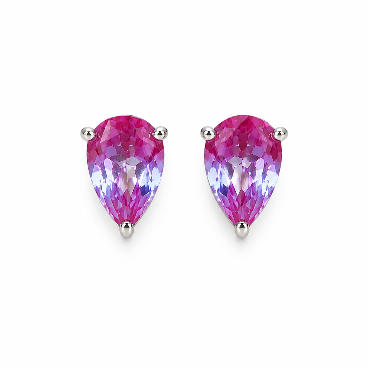 Top view of 4x6mm pear cut lab created alexandrite stud earrings in sterling silver