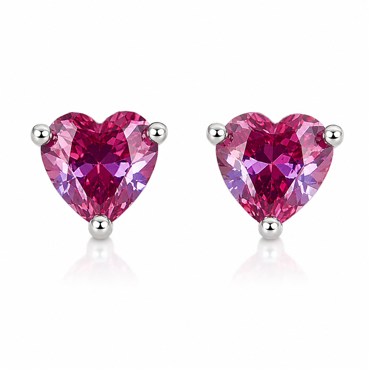 6mm Lab Alexandrite Heart Earrings in 925 Sterling Silver on White Background