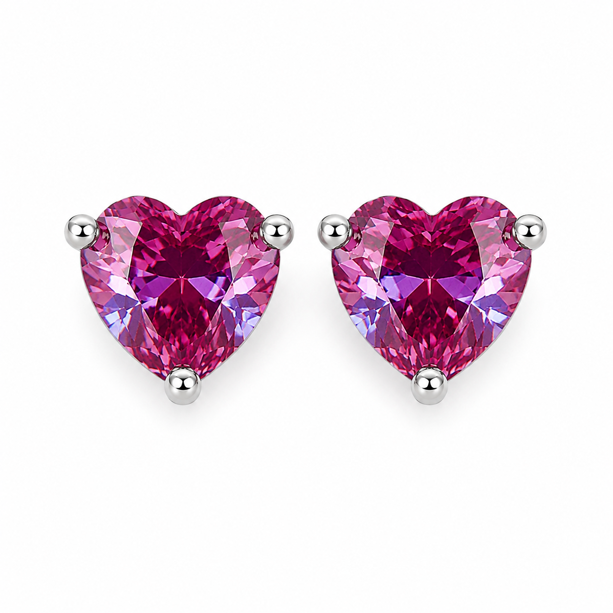 6mm Pink Purple Lab Alexandrite Heart Earrings Close Up