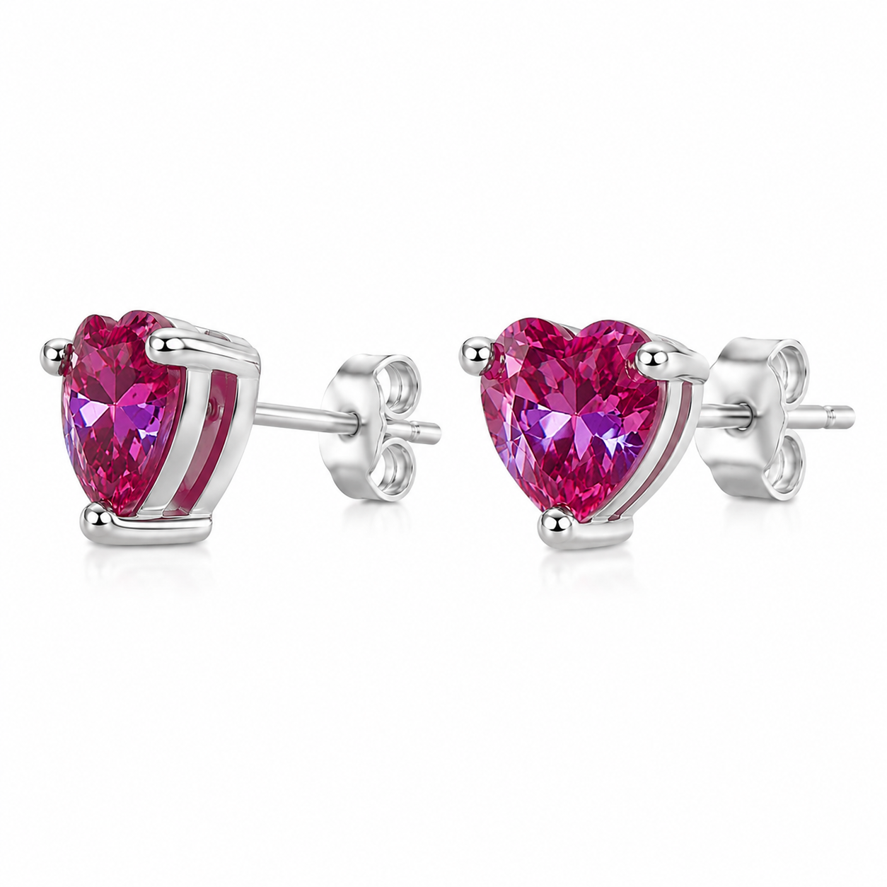 6mm Lab Alexandrite Heart Gemstone Earrings Side Angle in Sterling Silver