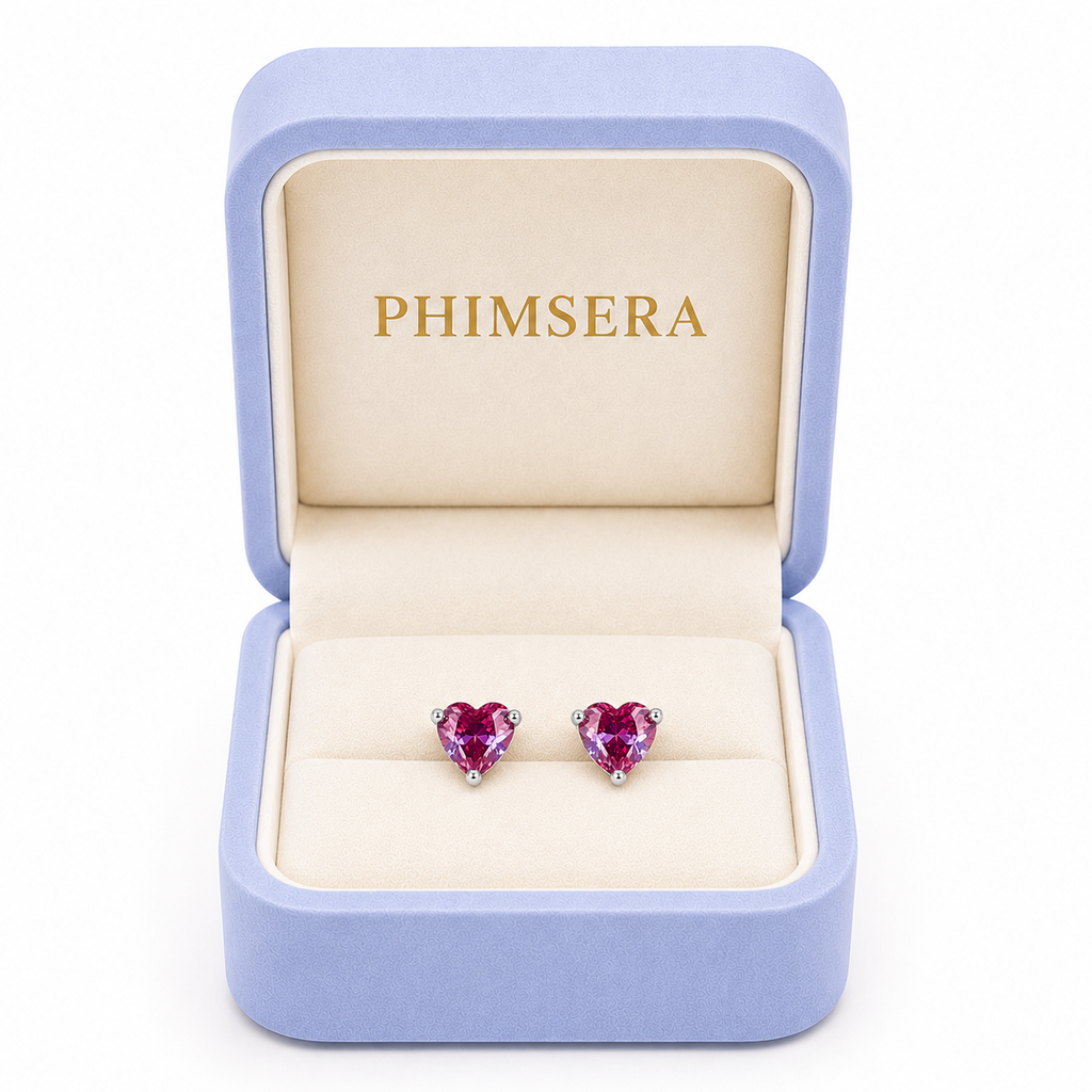 6mm Lab Alexandrite Heart Earrings Presented in Phimsera Jewelry Box