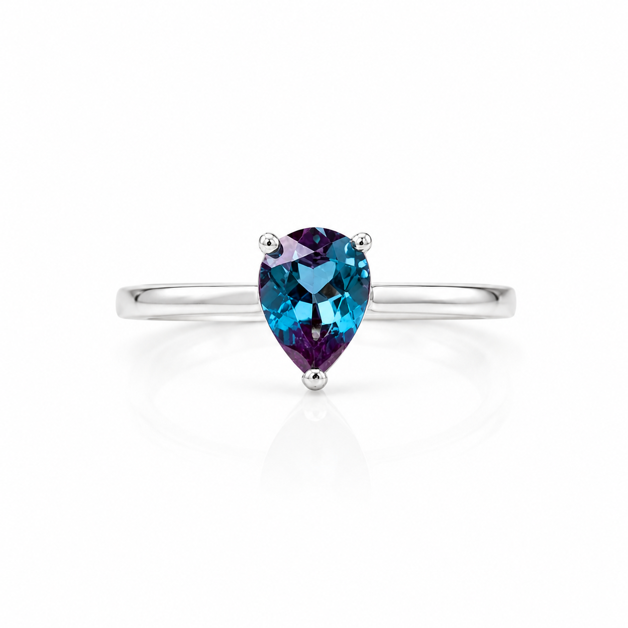 5x7mm pear cut alexandrite gemstone ring front view in sterling silver