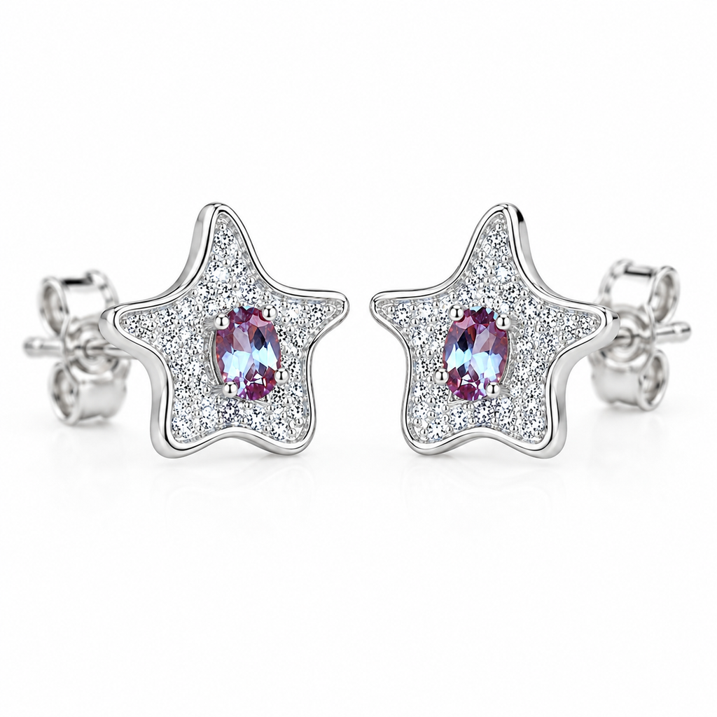 3x4mm Lab-Created Alexandrite Starfish Stud Earrings | 925 Sterling Silver
