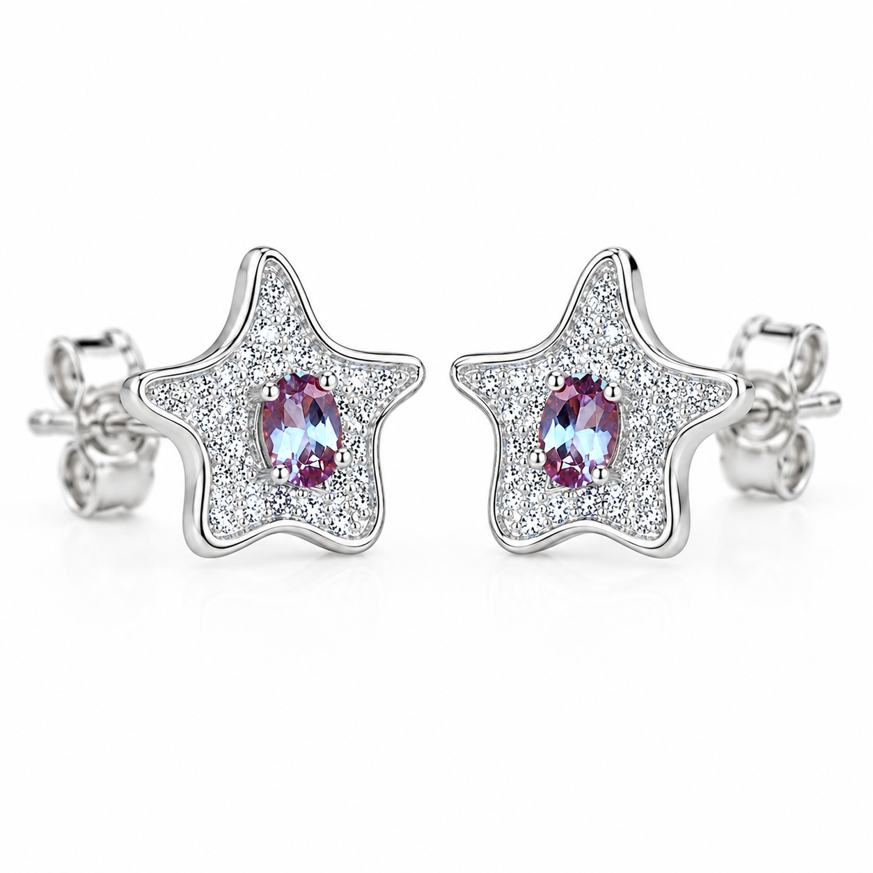 3x4mm Lab-Created Alexandrite Starfish Stud Earrings | 925 Sterling Silver