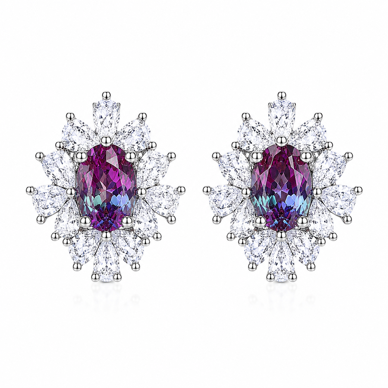 4x6mm oval lab alexandrite floral stud earrings in 925 sterling silver