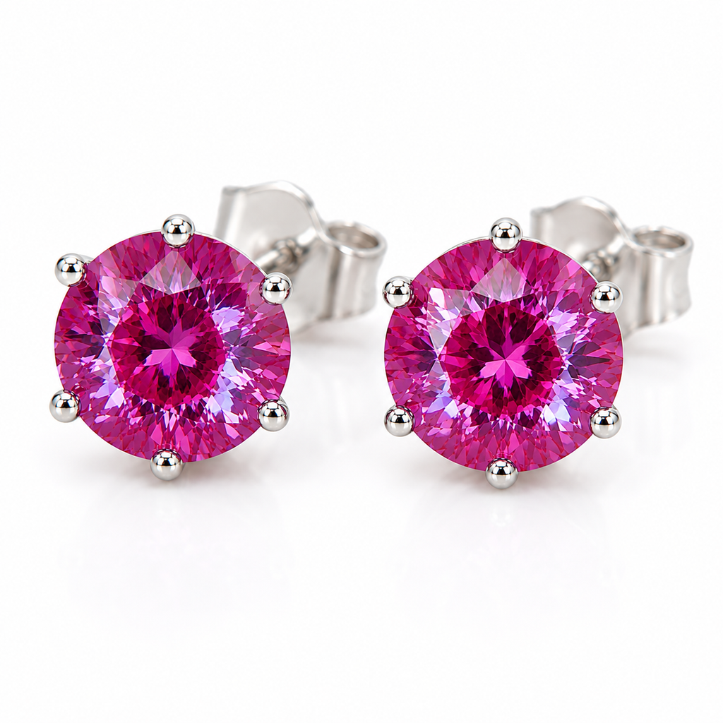 Macro view of 6mm lab created color changing alexandrite heart earrings