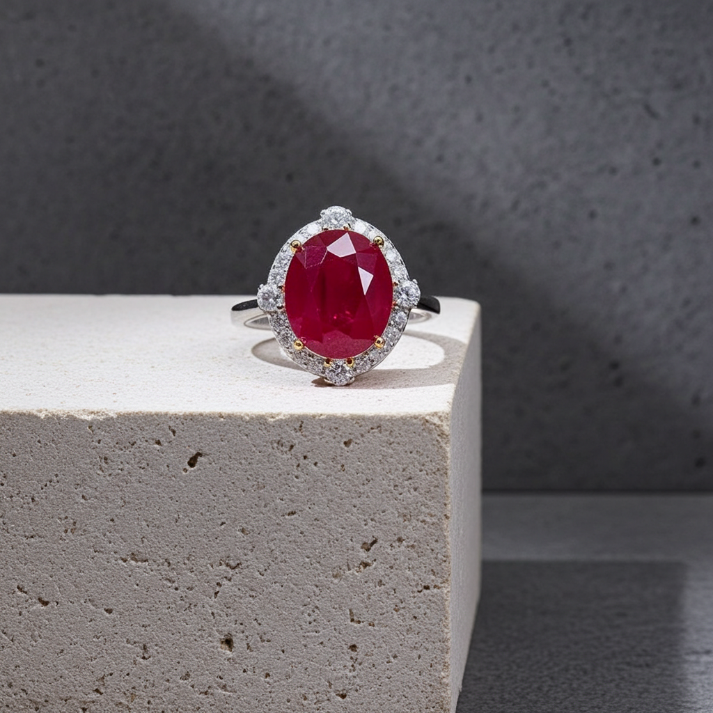 Large 8x10mm Natural Burma Ruby Ring, Ruby Cocktail Ring, Natural Ruby Ring