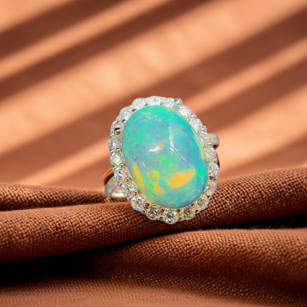 Large Fire Opal Statement Ring 10x14mm Sterling Silver