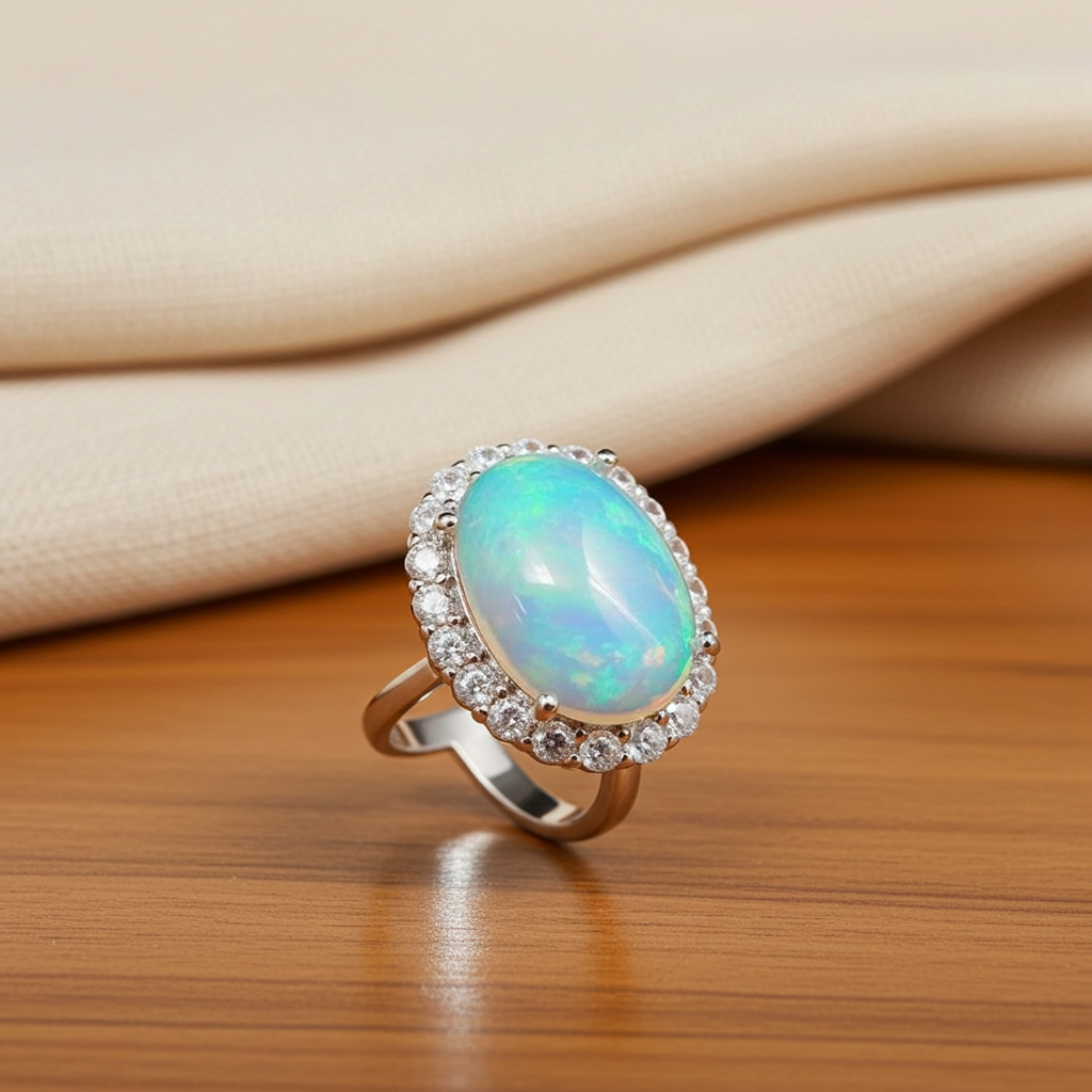 Large Fire Opal Statement Ring 10x14mm Sterling Silver