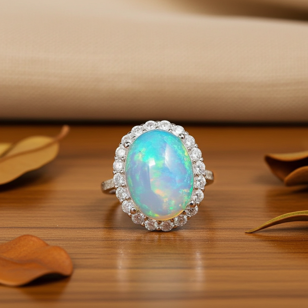 Large Fire Opal Statement Ring 10x14mm Sterling Silver