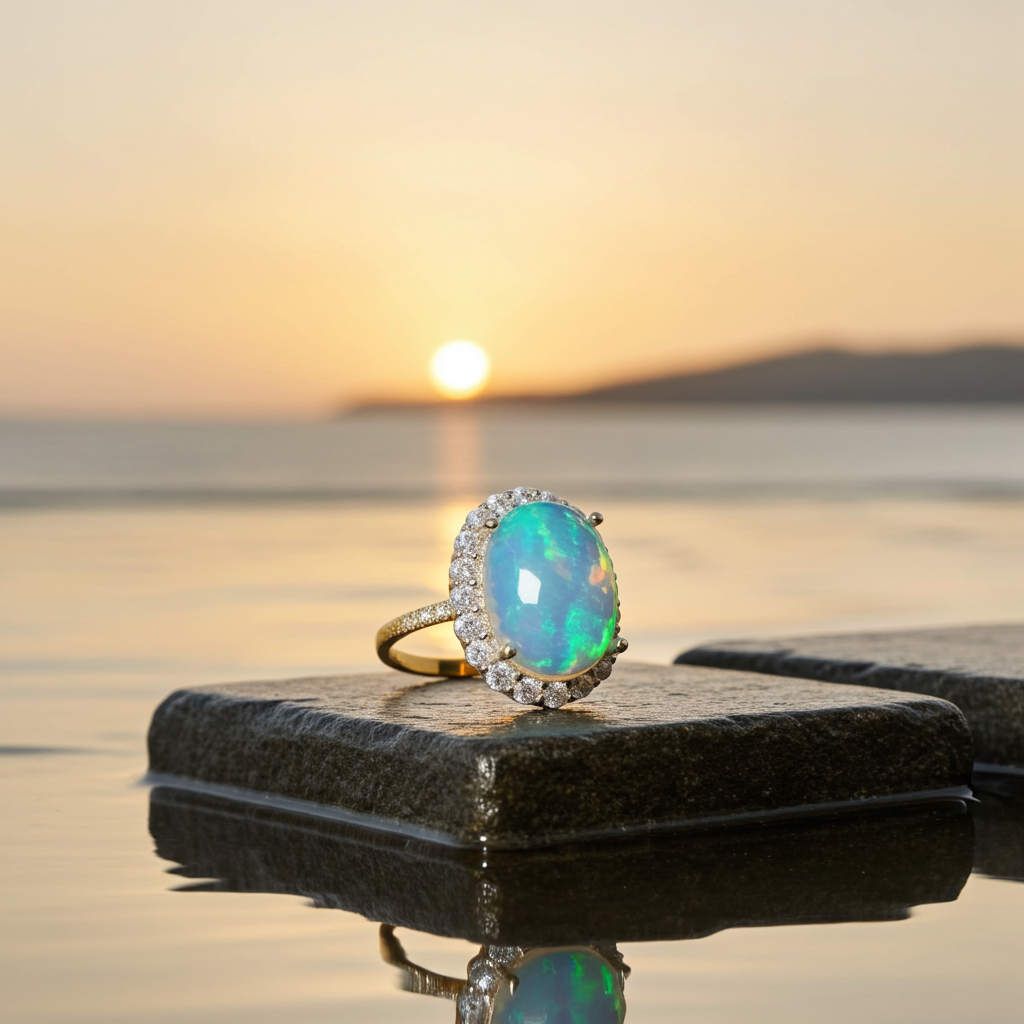 Large Fire Opal Statement Ring 10x14mm Sterling Silver