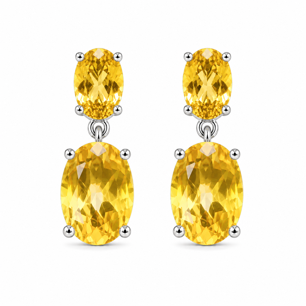 Natural Citrine dangle earrings with 4x6mm and 8x10mm oval gemstones