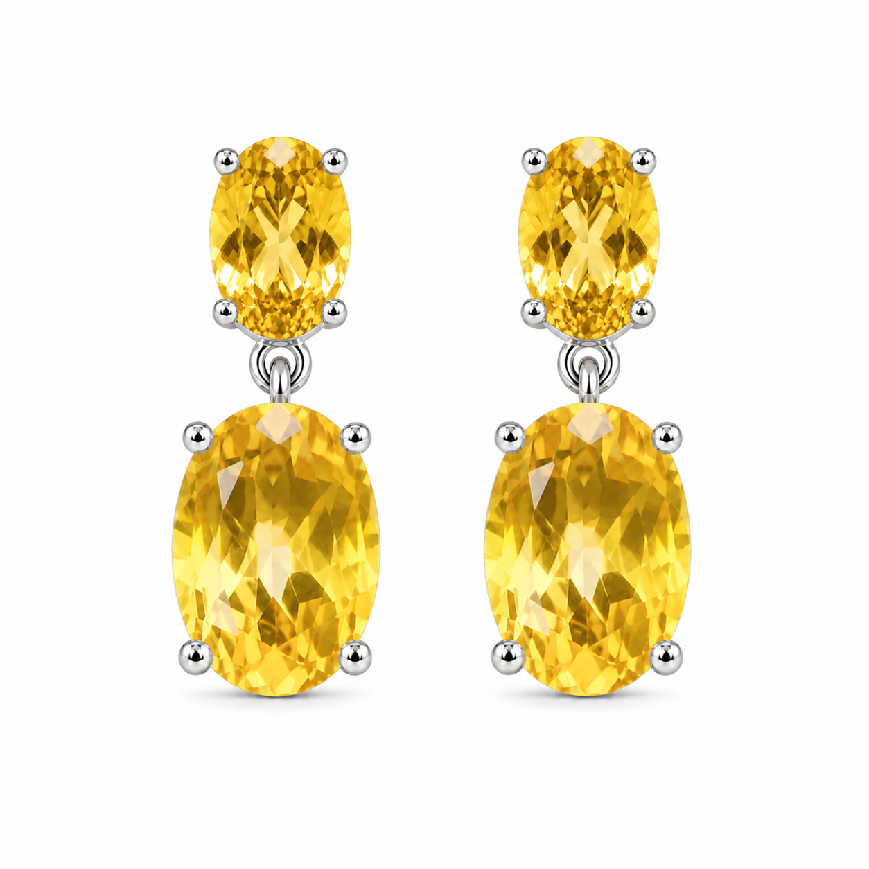 Natural Citrine dangle earrings with 4x6mm and 8x10mm oval gemstones