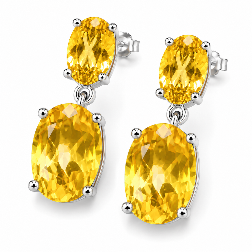 Natural Citrine dangle earrings shown from an angled view