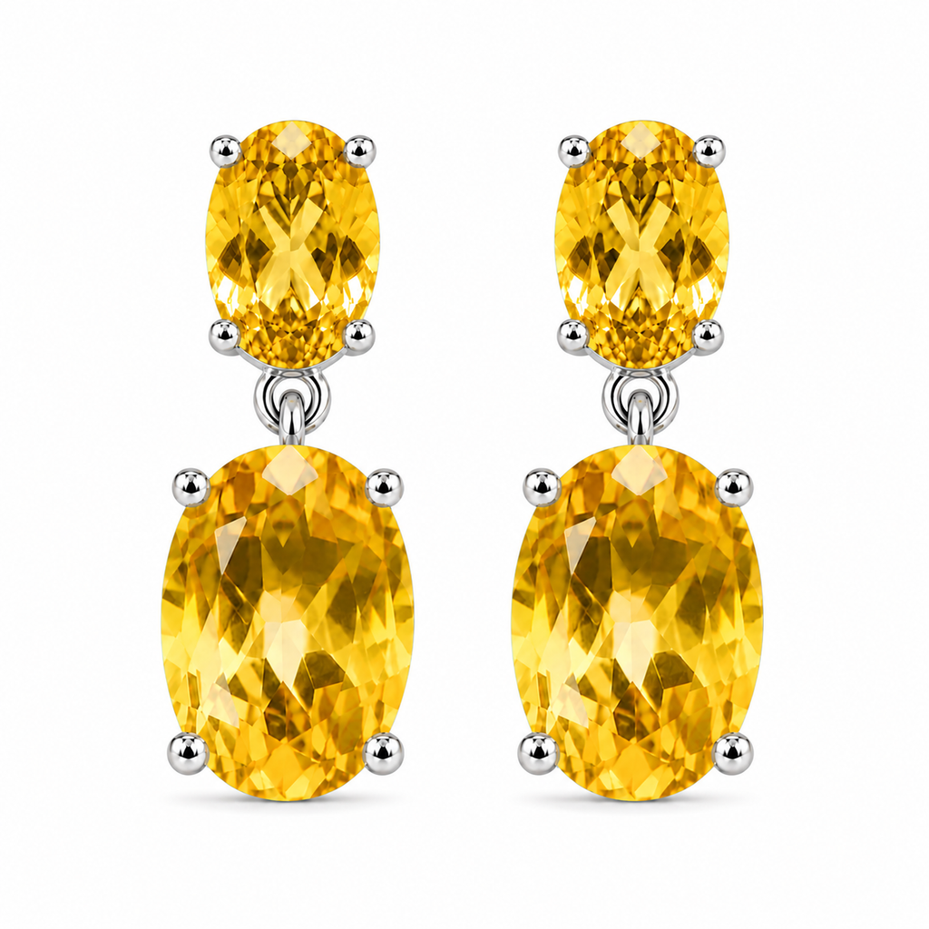 Front view of natural Citrine earrings with graduated oval gemstones