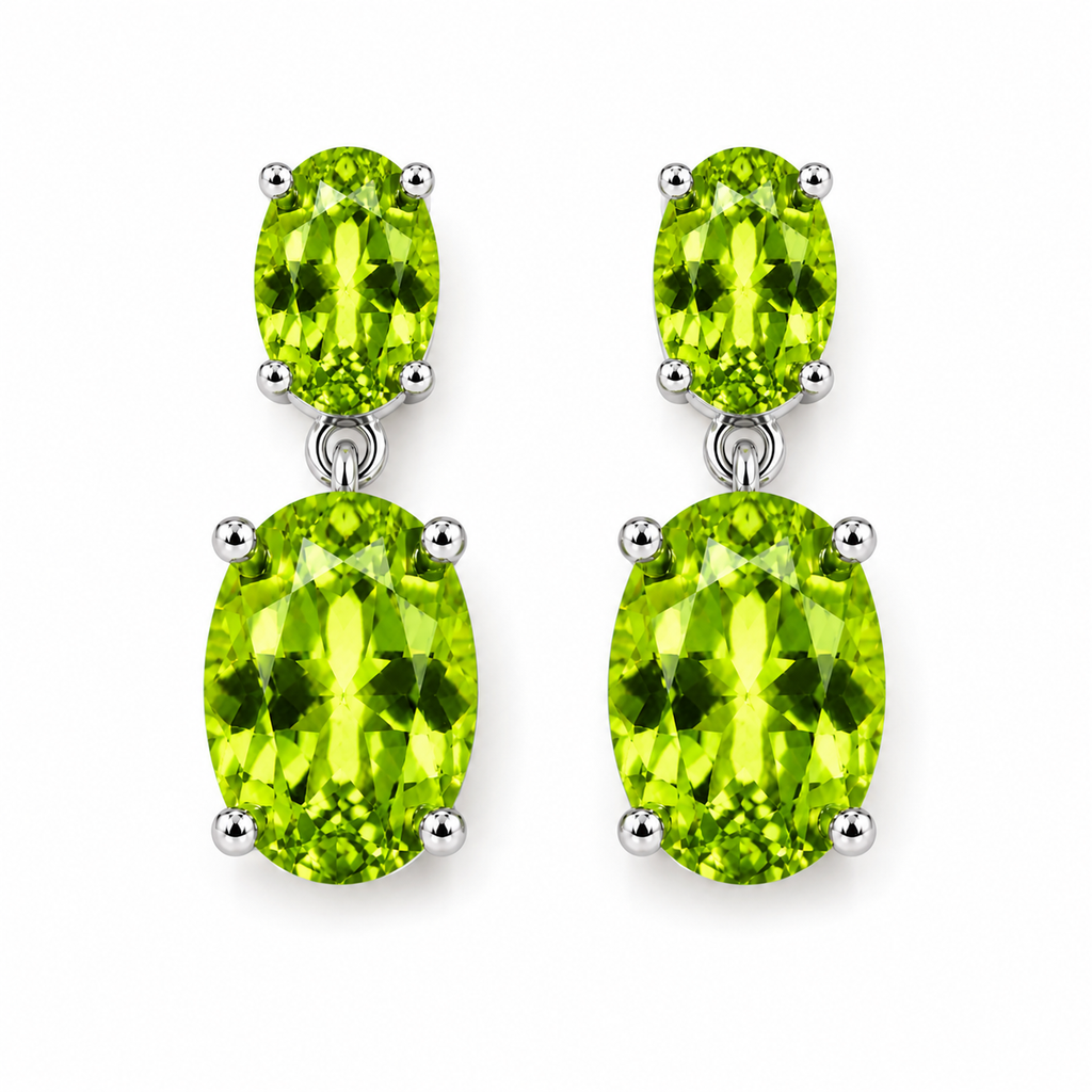 8x10mm and 4x6mm natural peridot dangle earrings top view