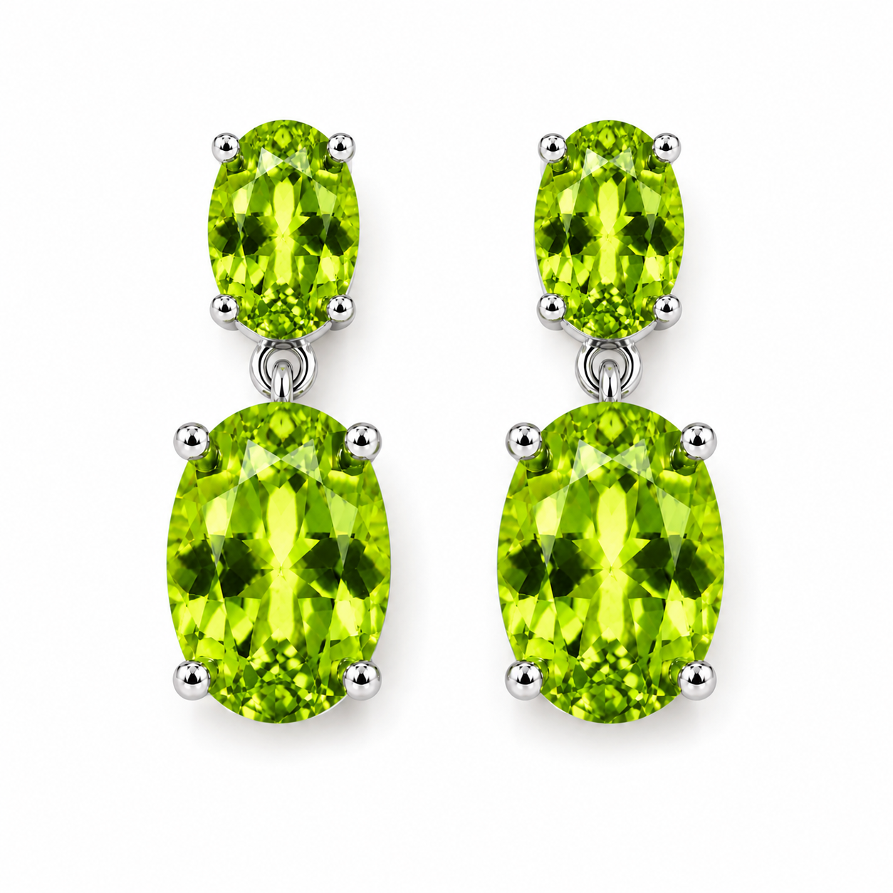 8x10mm and 4x6mm natural peridot dangle earrings top view
