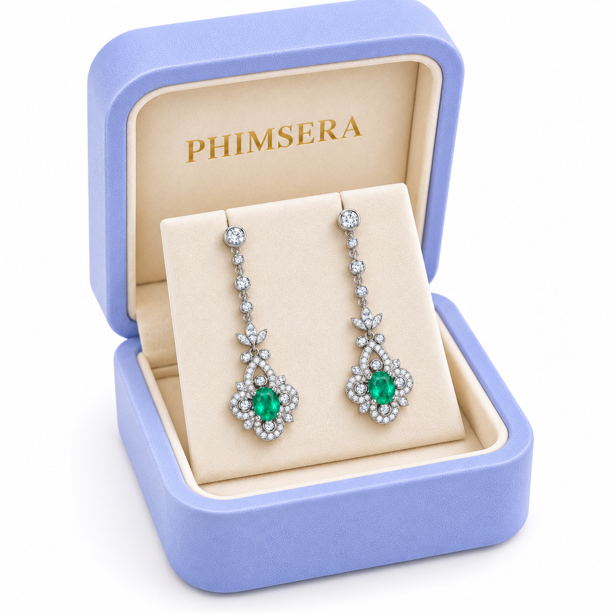 Natural Emerald 4x5mm Oval Vintage Chandelier Dangle Earrings in 925 Sterling Silver
