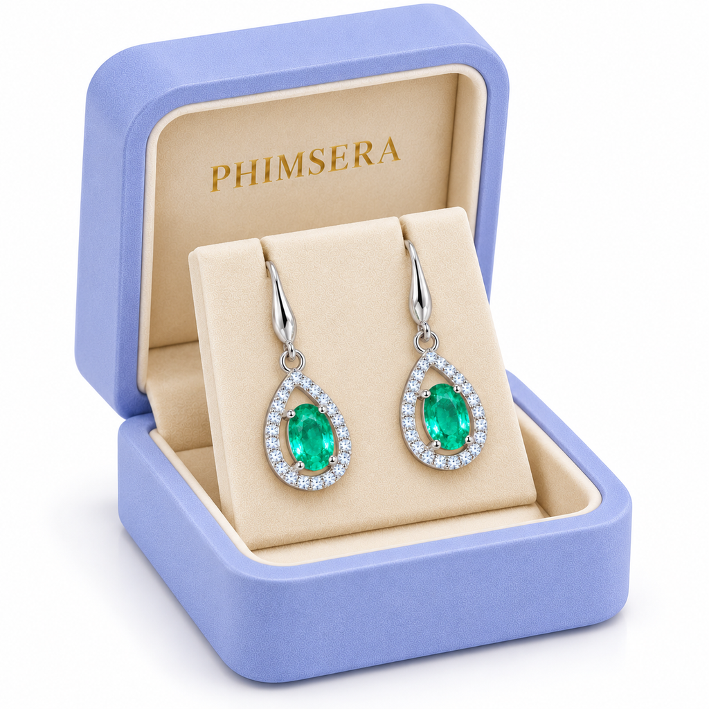 Genuine Colombian Emerald Dangle Earrings 4x6mm, Natural Emerald Earrings