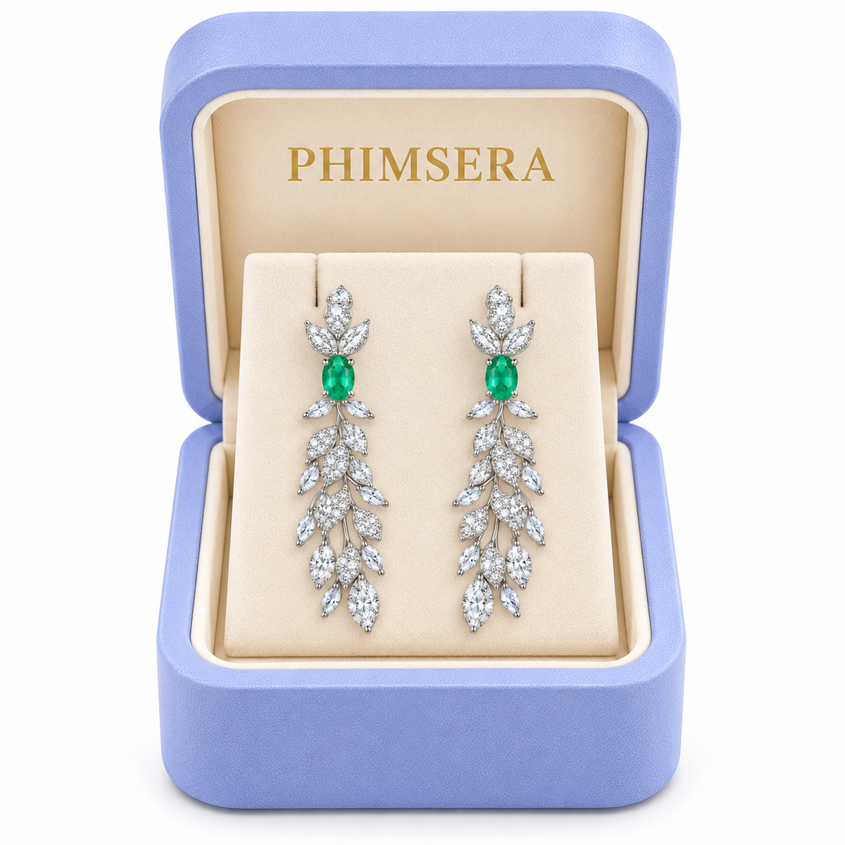 Natural Emerald 4x6mm Oval Leaf Chandelier Dangle Earrings in 925 Sterling Silver