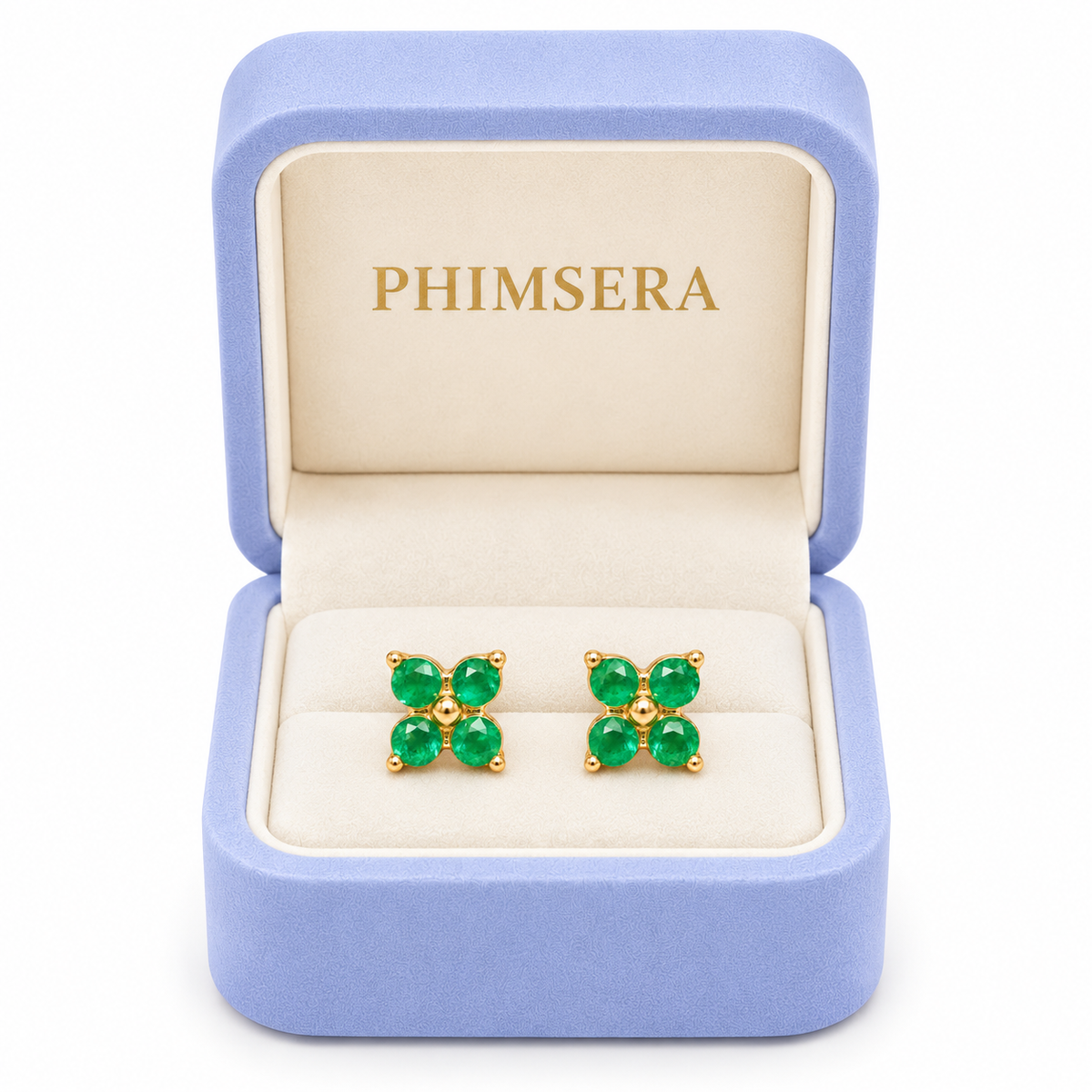 Natural Emerald 3mm Four Leaf Clover Stud Earrings in 925 Sterling Silver Gold Plated