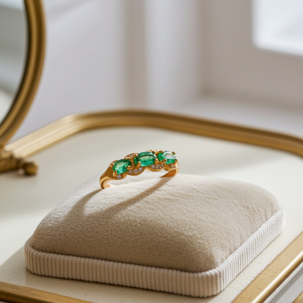 Natural Emerald Gemstone Band Ring VVS Grade 925 Sterling Silver