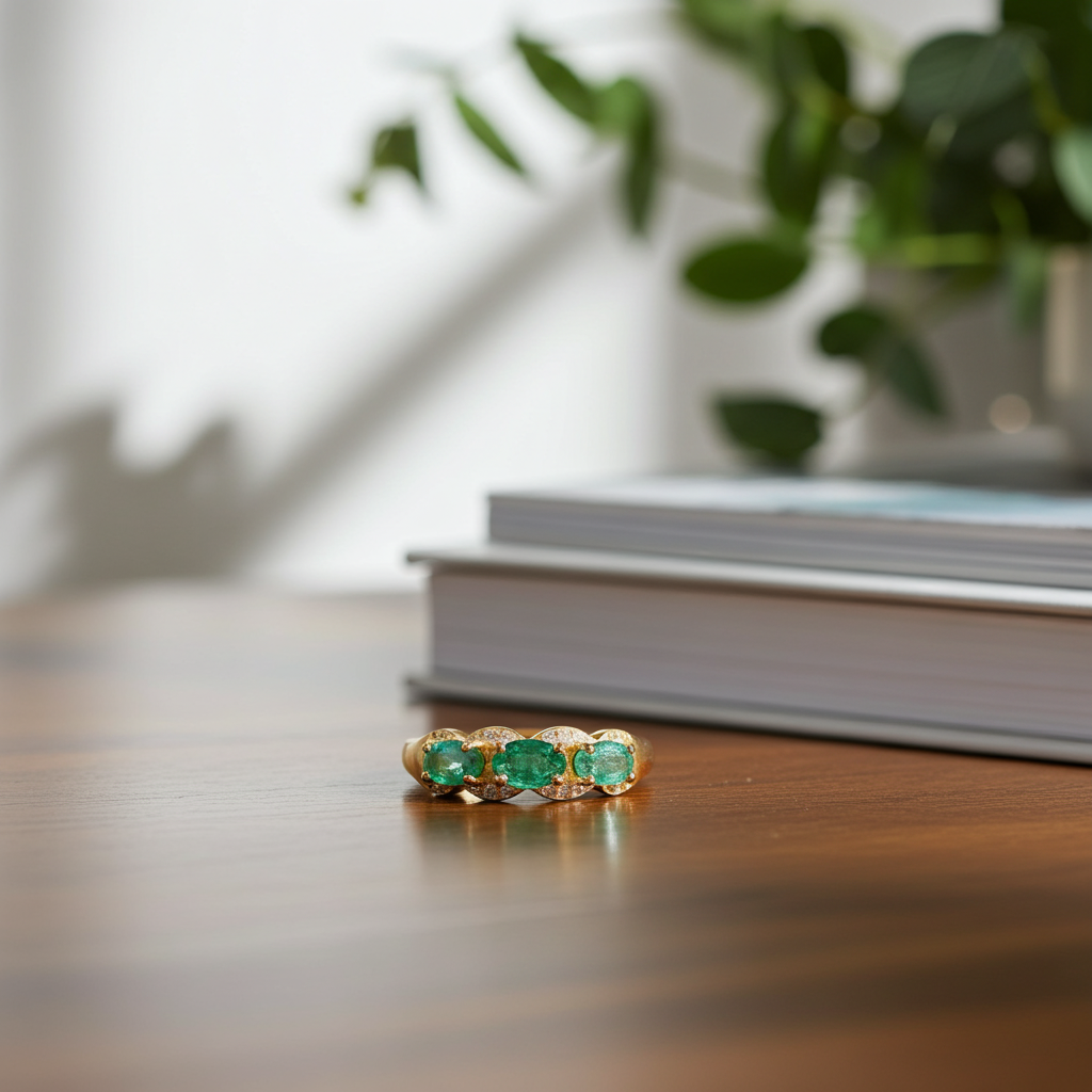 Natural Emerald Gemstone Band Ring VVS Grade 925 Sterling Silver