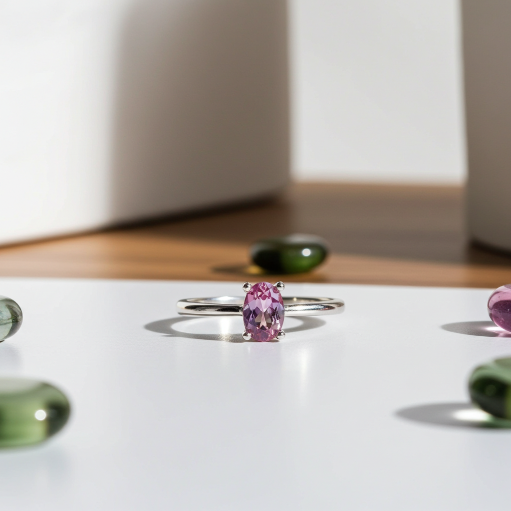 Lab Alexandrite Gemstone Ring VVS Grade Color Changing 4x6mm Sterling Silver