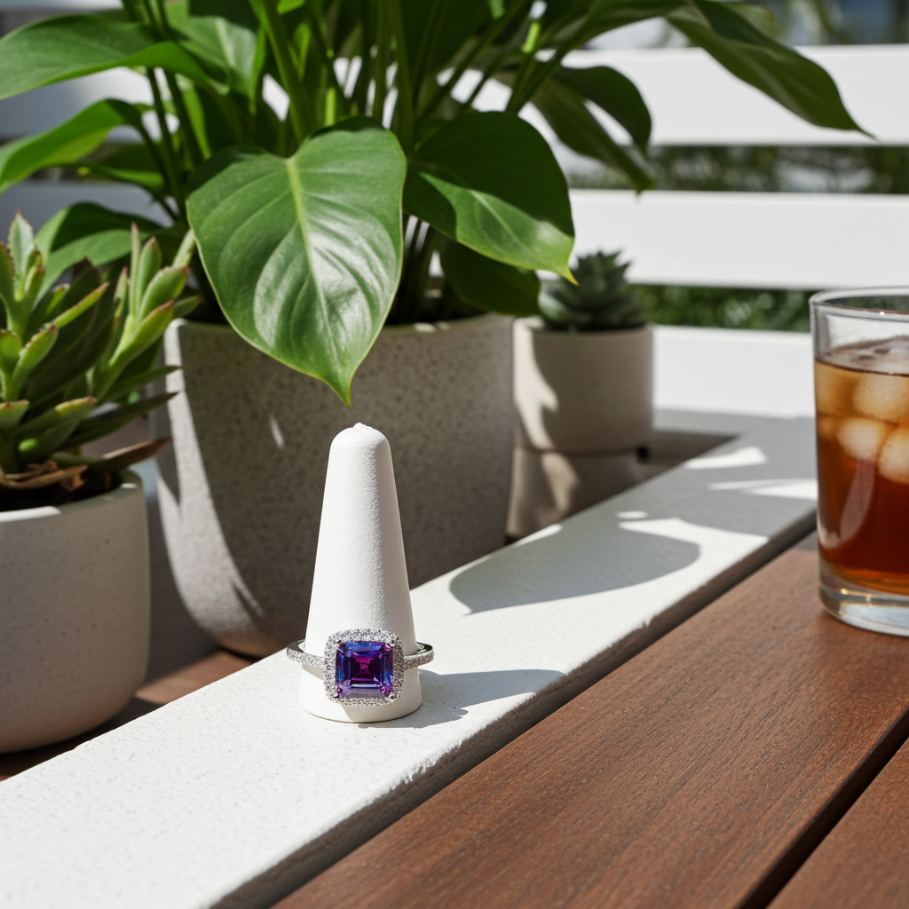 VVS1 1 CT Purple Asscher Cut Moissanite Ring 6mm