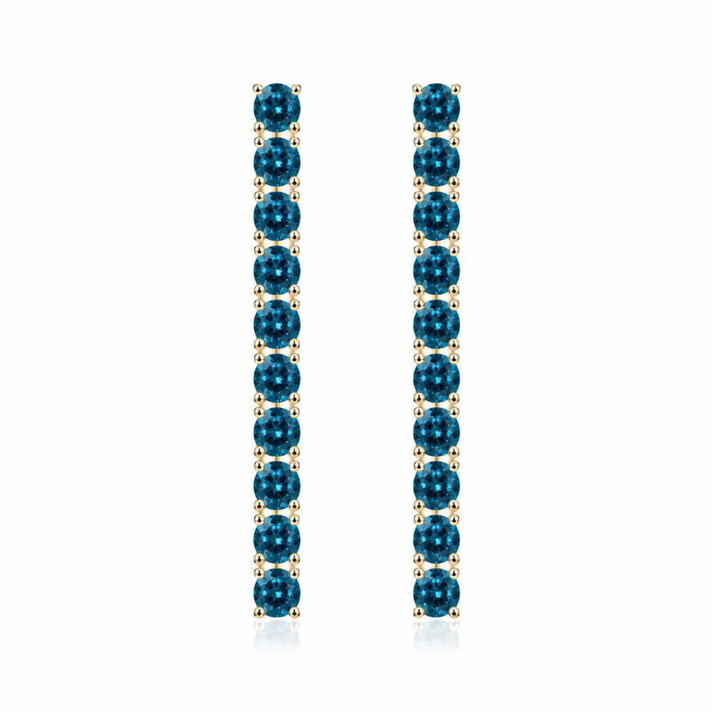 Phimsera 3mm round London Blue Topaz dangle earrings with 10 deep blue gemstones per earring in 925 sterling silver