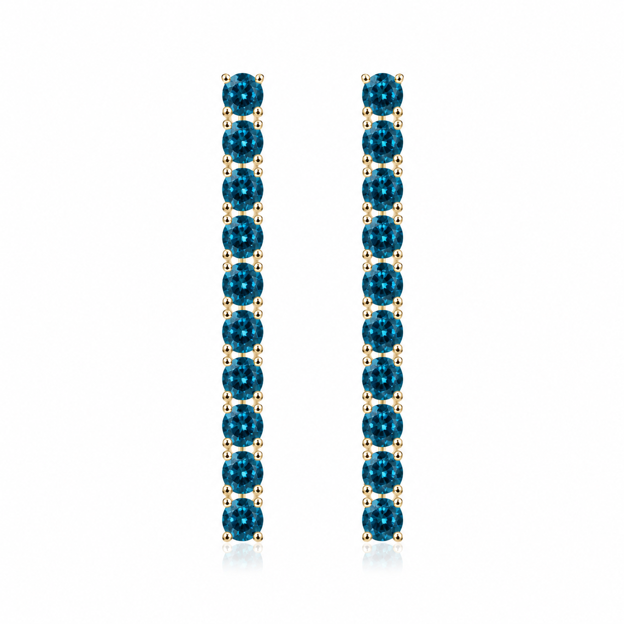 Phimsera 3mm round London Blue Topaz dangle earrings with 10 deep blue gemstones per earring in 925 sterling silver