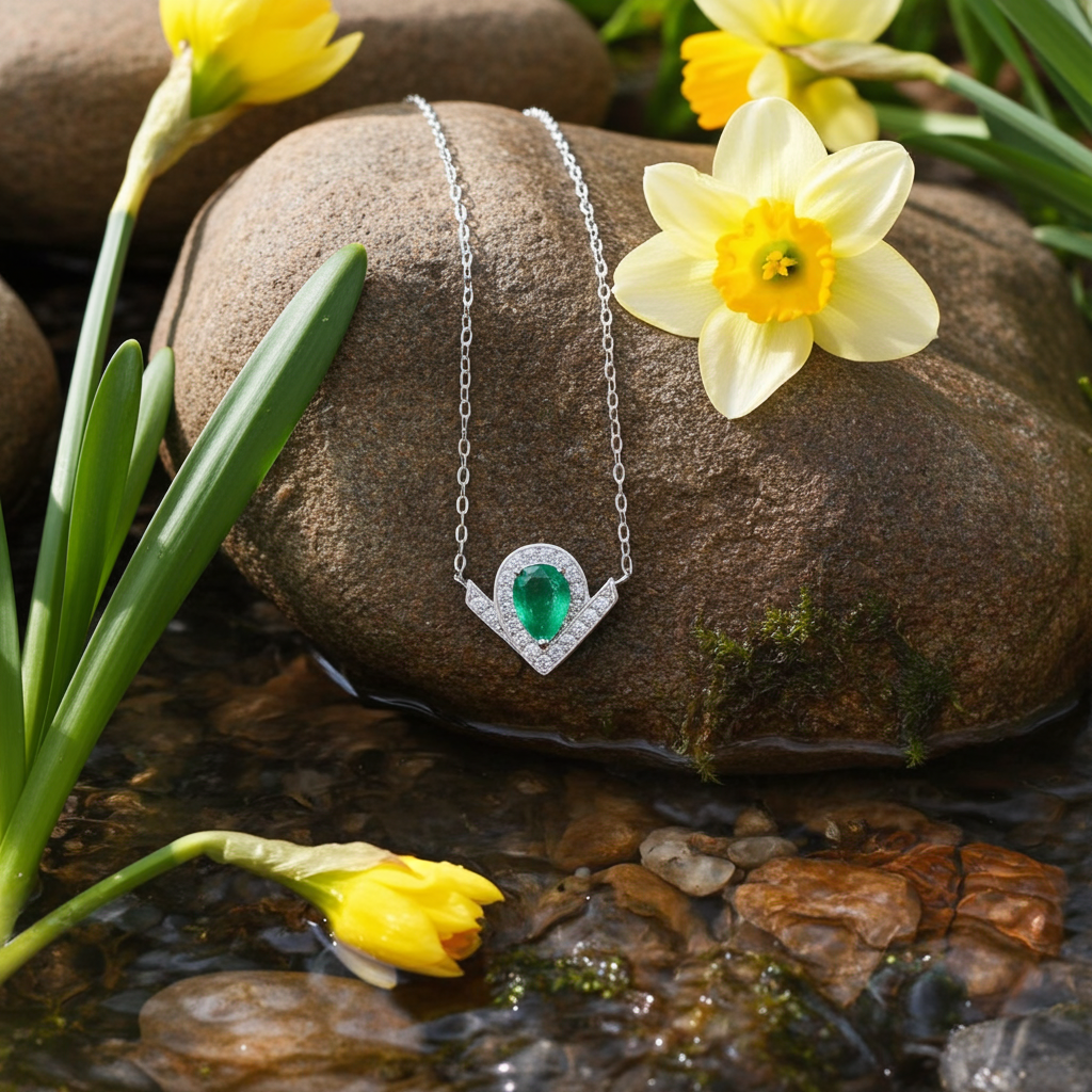 Natural Emerald Teardrop Pendant Necklace 5x7mm