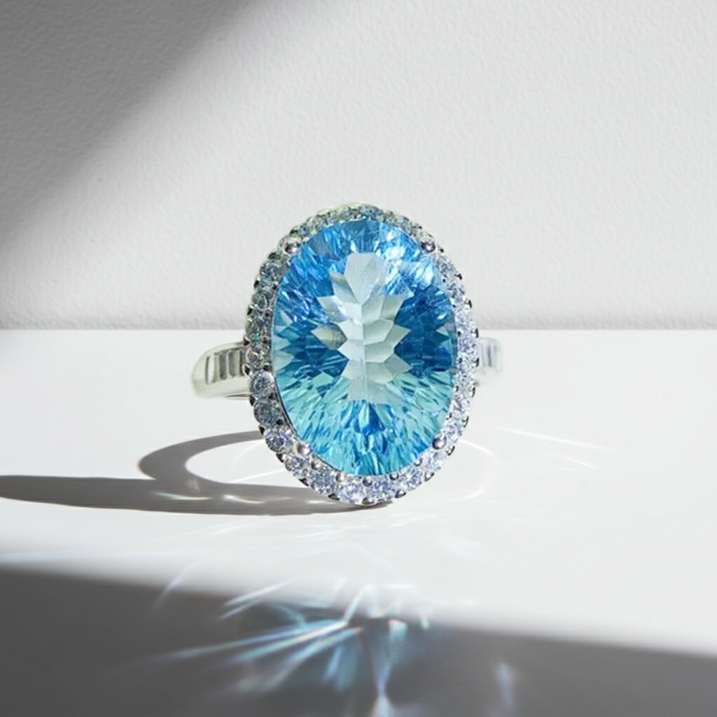 Swiss Blue Topaz Gemstone Ring 10x14mm 9CT