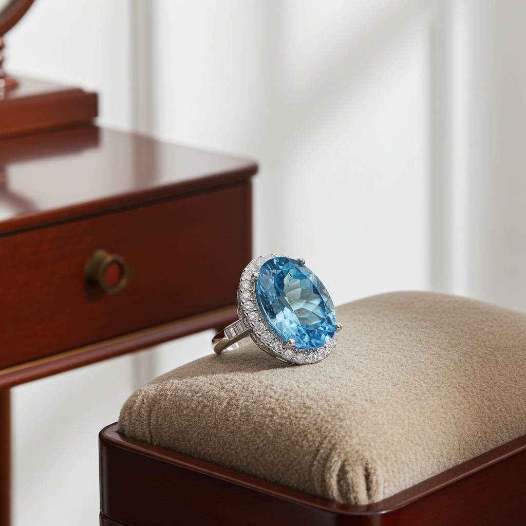 Swiss Blue Topaz Gemstone Ring 10x14mm 9CT