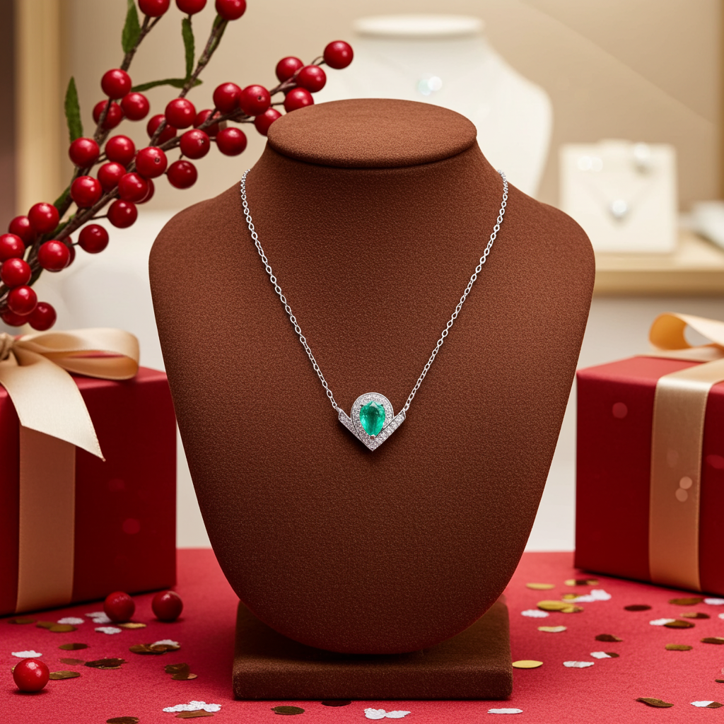 Natural Emerald Teardrop Pendant Necklace 5x7mm