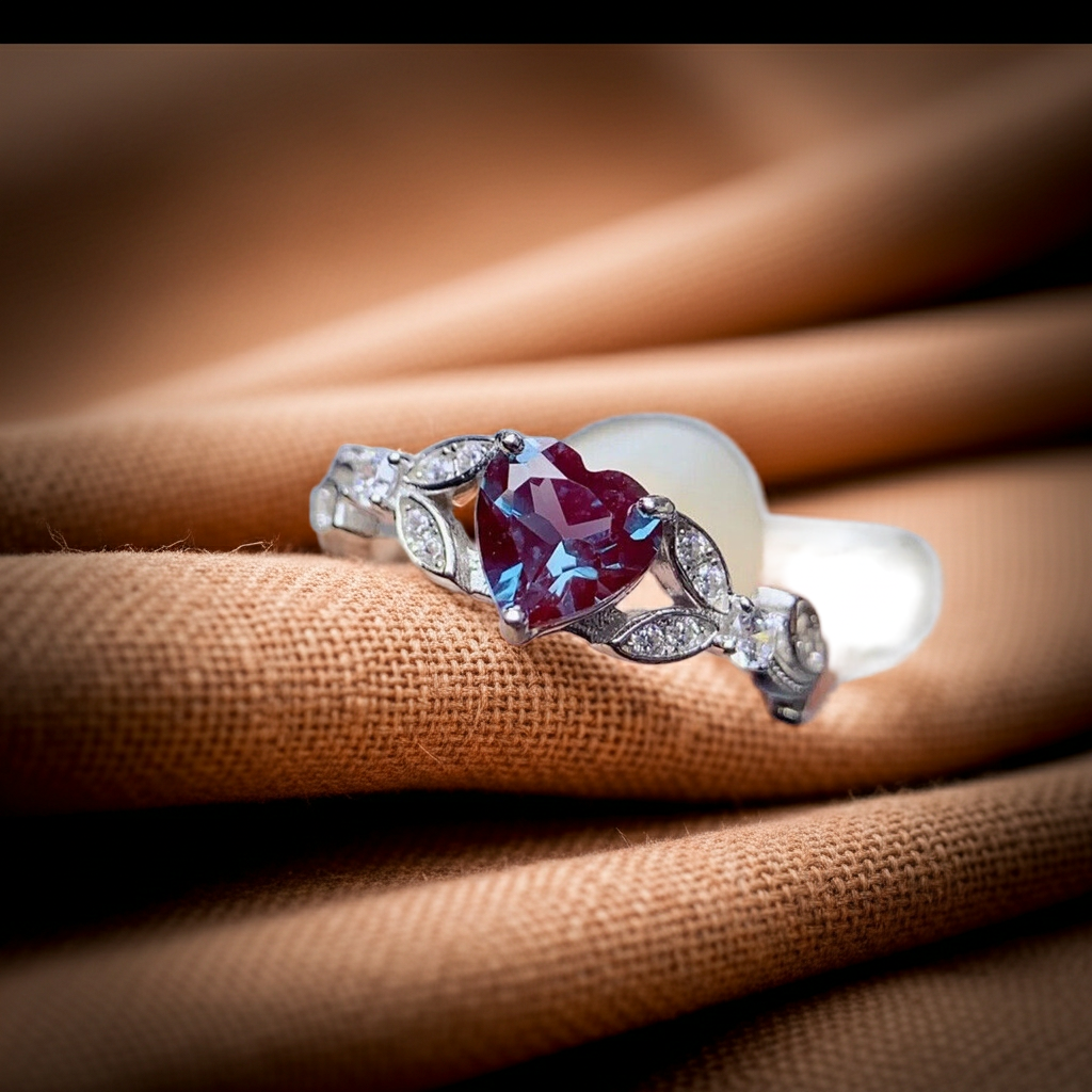 Color Changing Lab Alexandrite Heart Ring 6mm