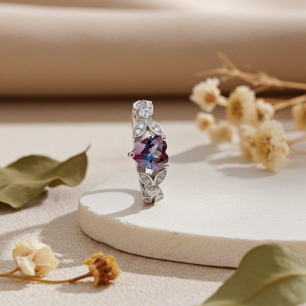 Color Changing Lab Alexandrite Heart Ring 6mm