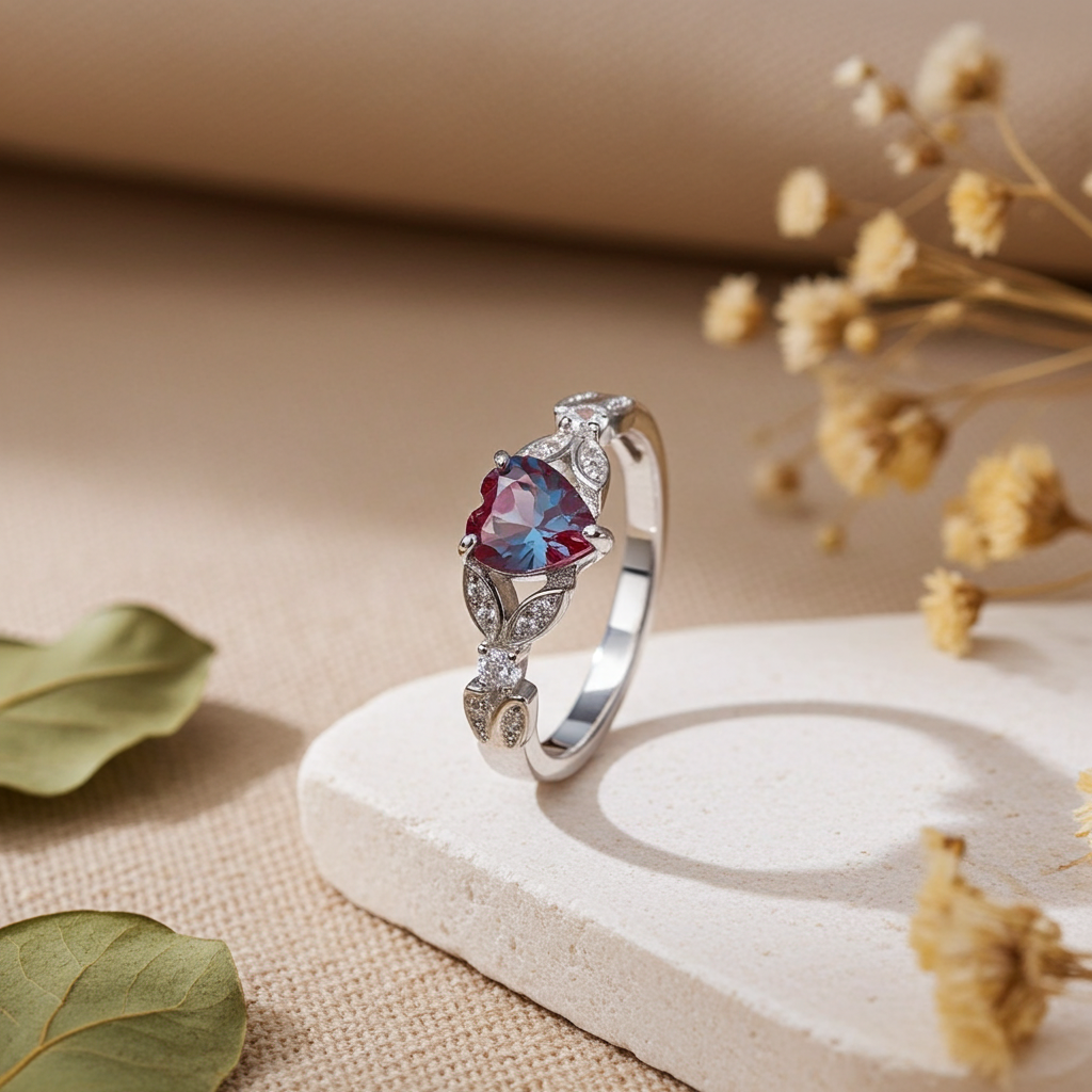 Color Changing Lab Alexandrite Heart Ring 6mm