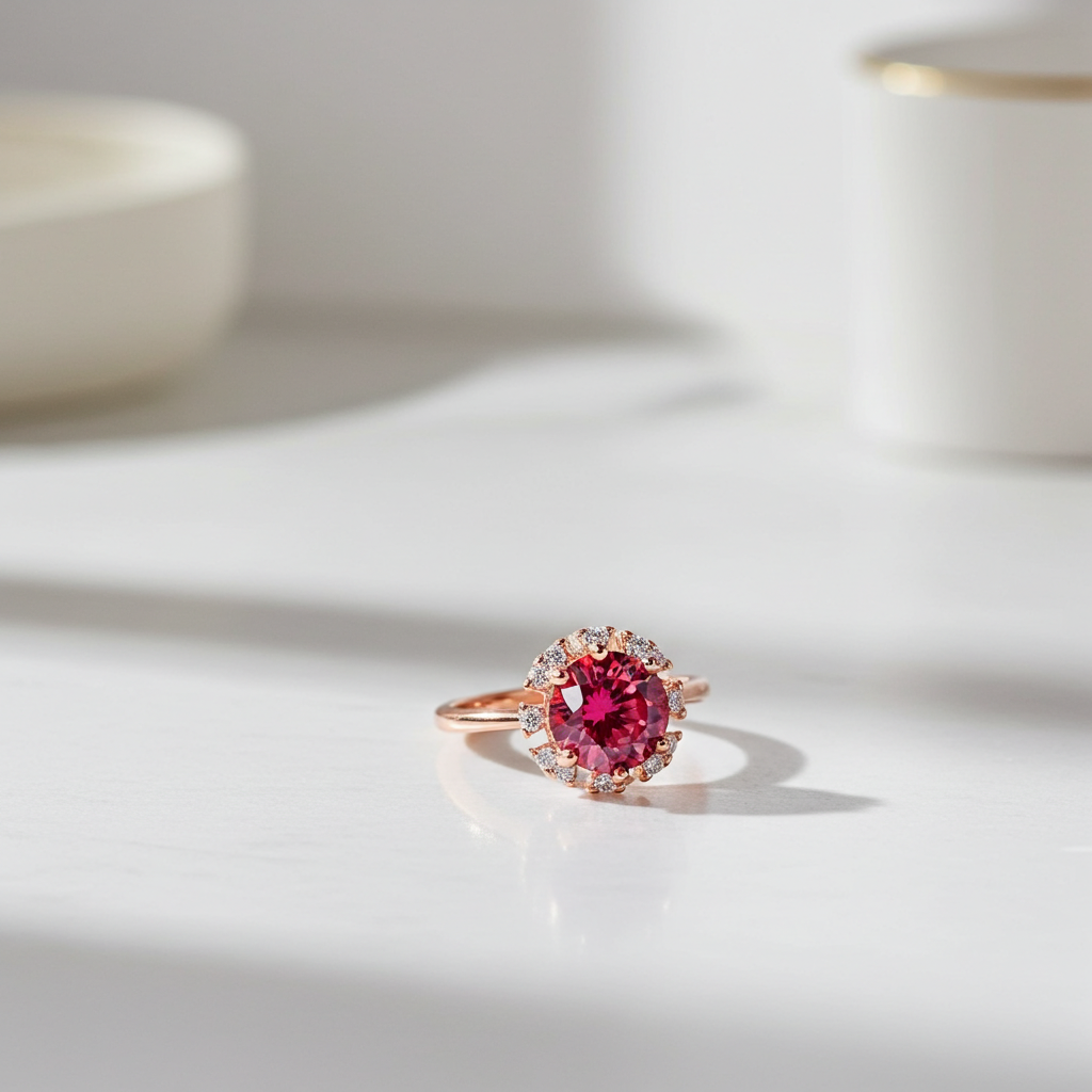 VVS1 2 Carat Red Moissanite Flower Ring Round Brilliant Cut