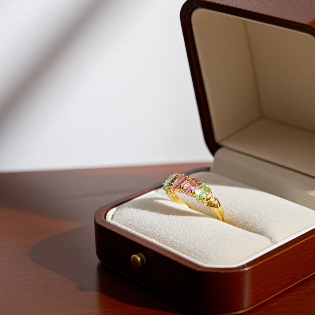 Multicolor Tourmaline Gemstone Band Ring 3x4mm