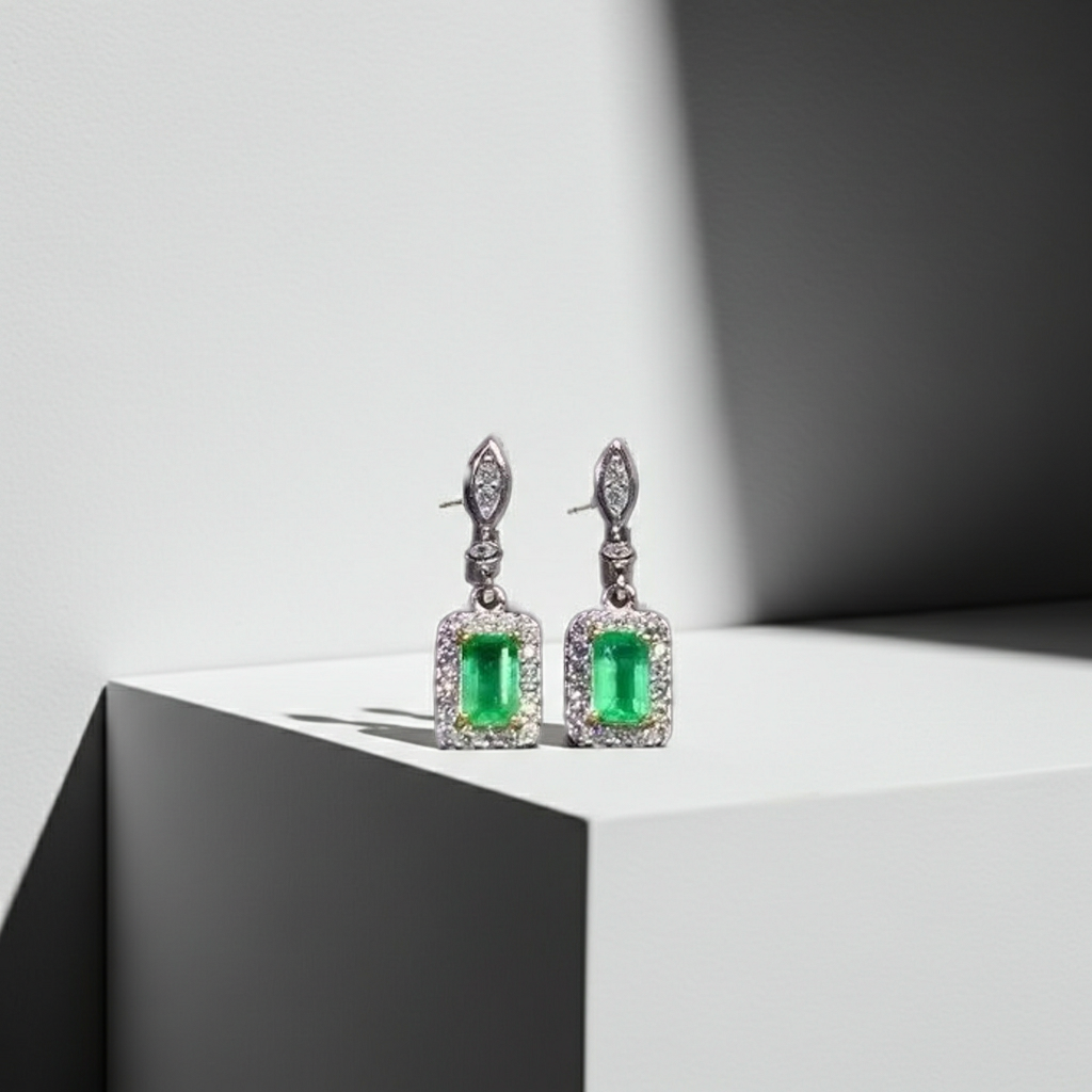 Emerald Cut Colombian Emerald Dangle Earrings 3x5mm