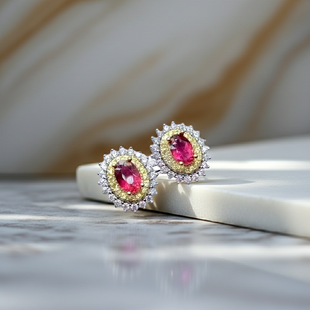 Natural Pink Tourmaline 4x6mm Stud Earrings 925 Sterling