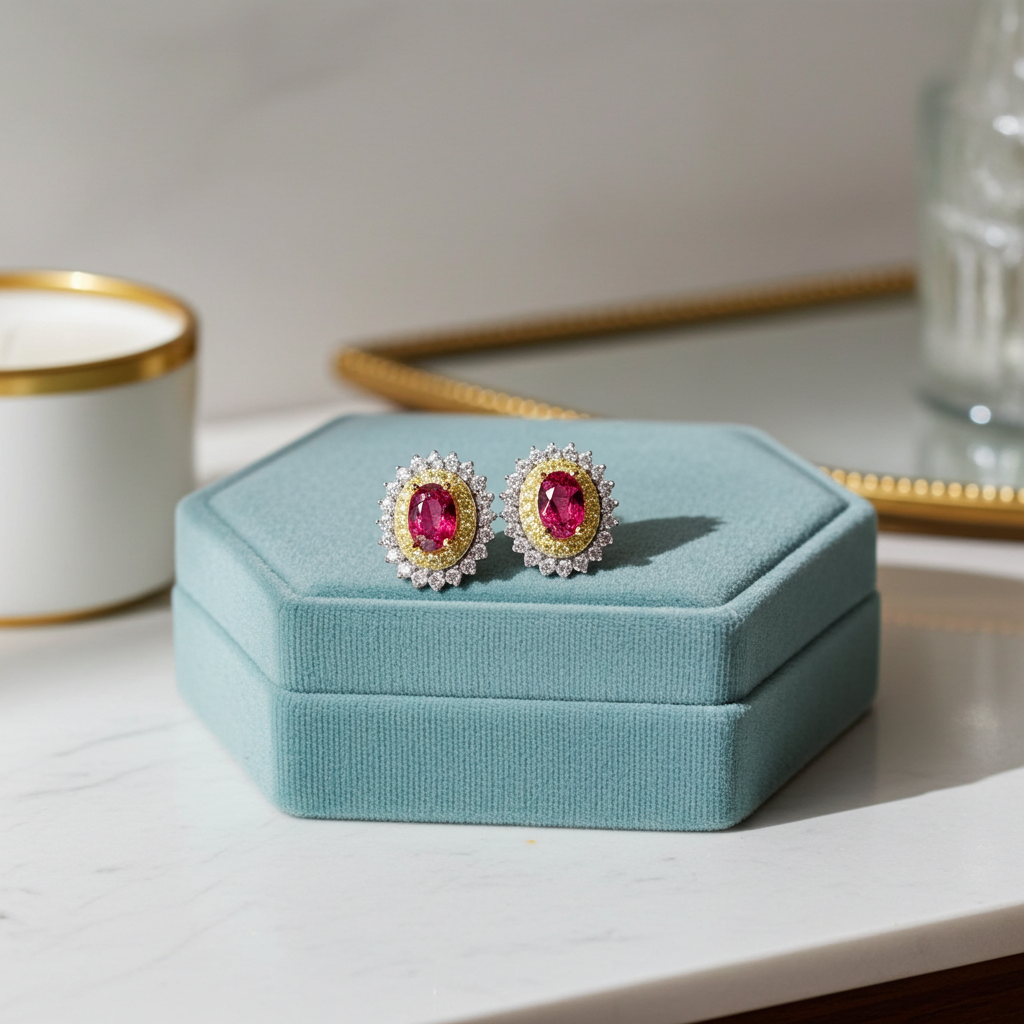 Natural Pink Tourmaline 4x6mm Stud Earrings 925 Sterling