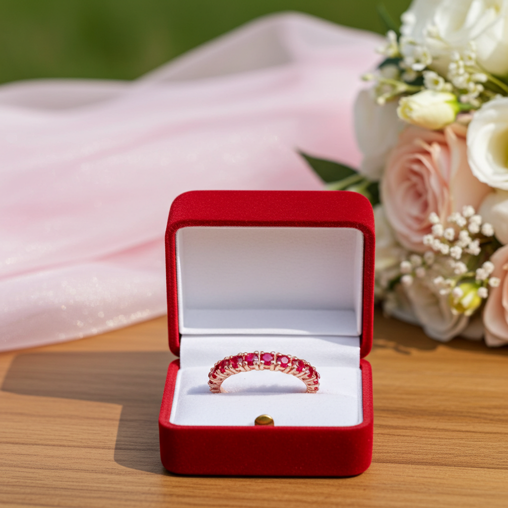 High Quality Natural Ruby Band Ring 2.5mm Sterling Silver Platinum Plated