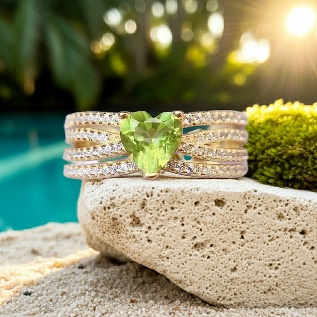 Natural Peridot Gemstone Heart Ring 6mm, August Birthstone Peridot Ring